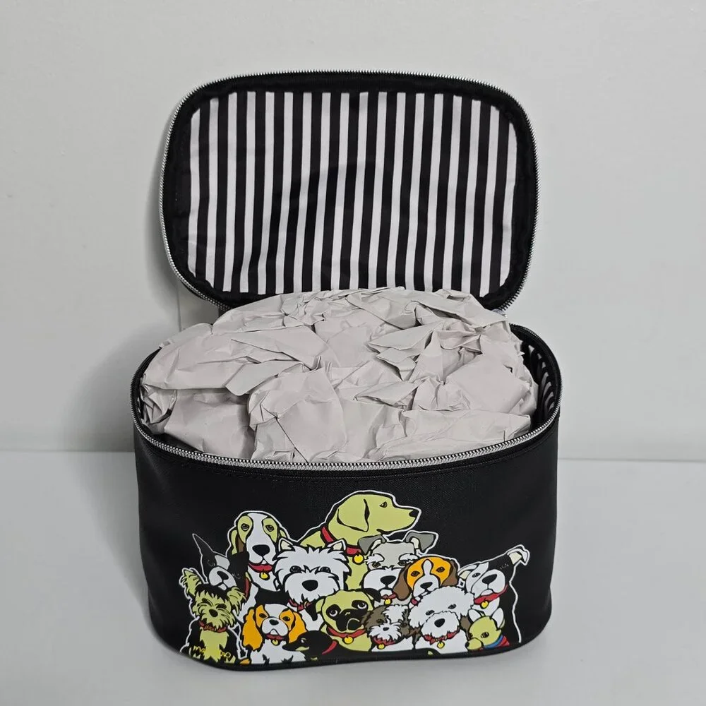 Marc Tetro Dog Family Black Cosmetic Travel Makeup Bag Tote NEW All My‎ Dogs